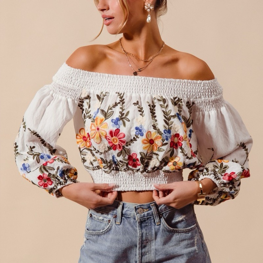 Floral Embroidered Off-Shoulder Top